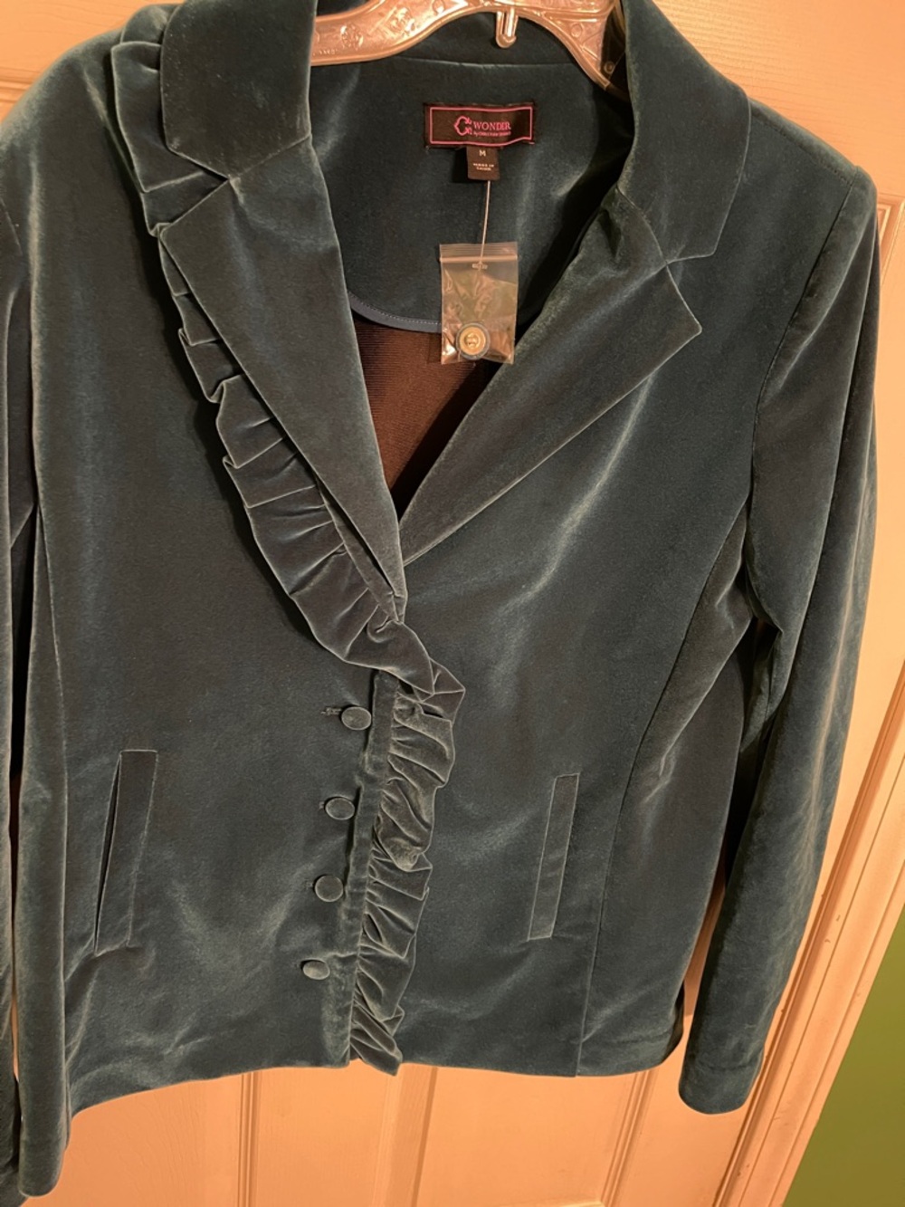 C. Wonder Teal Velvet Ruffle Blazer